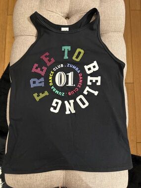 Zumba Fitness Black Tank Top with Multicolor 'Dance Club 01' Graphic